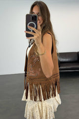 Camel Fringes Seude Vest