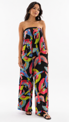 Tropical Flock Strapless Jumpsuit