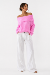 Off shoulders hot pink pull