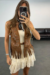 Camel Fringes Seude  Vest