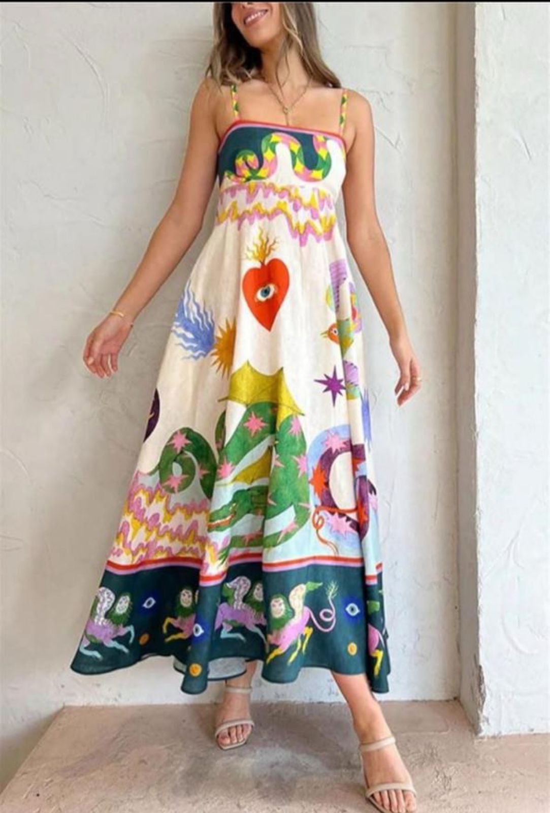 White Dress - Colorful Prints