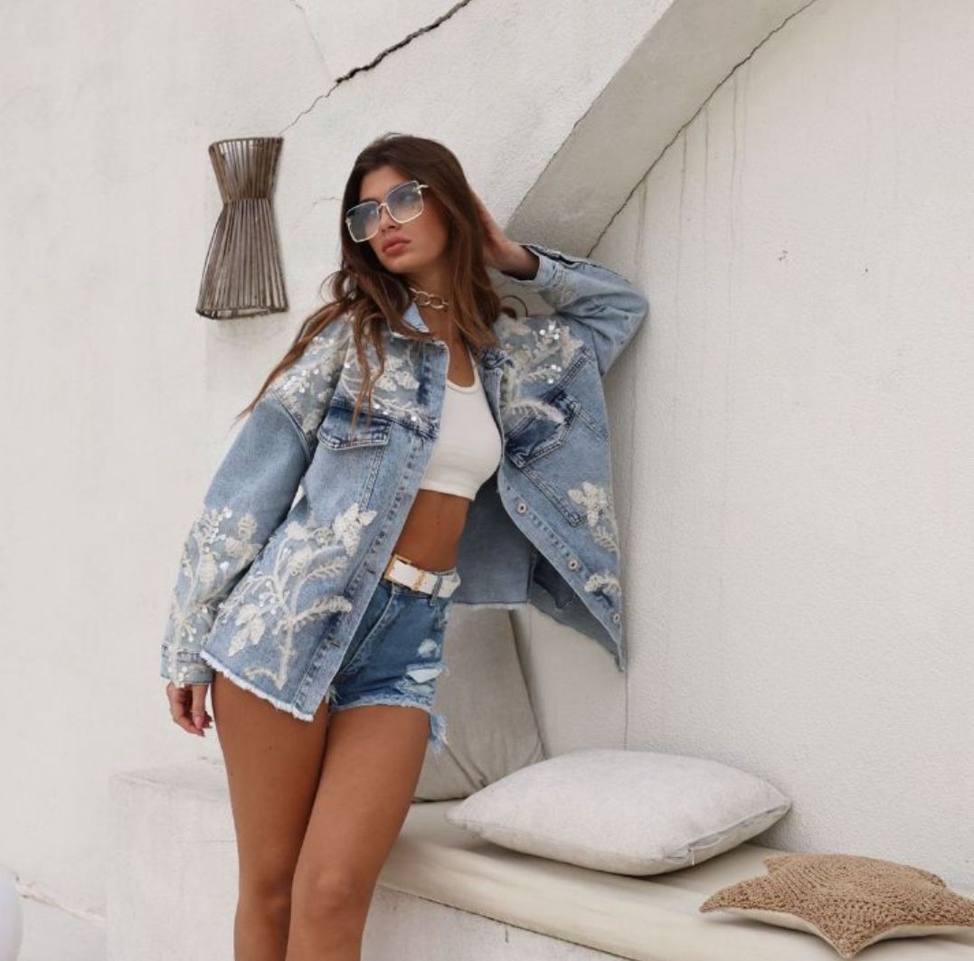 jeansx white Brodree Denim jacket