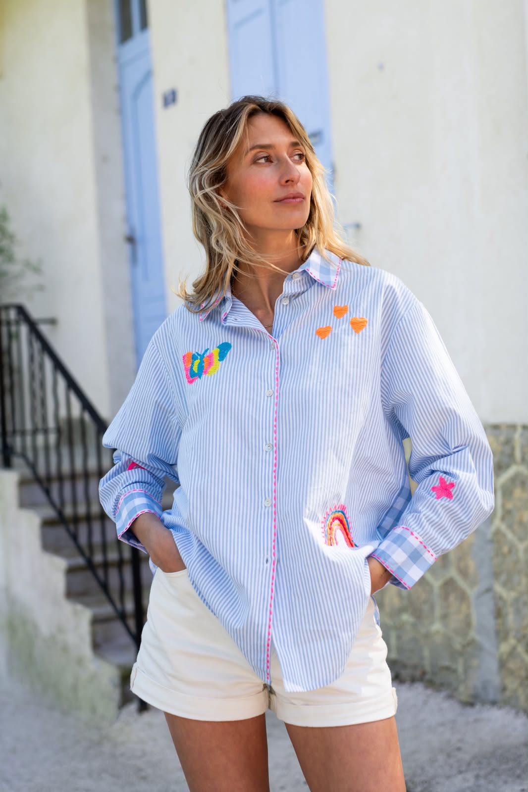 Baby Blue Striped Button-Up Shirt
