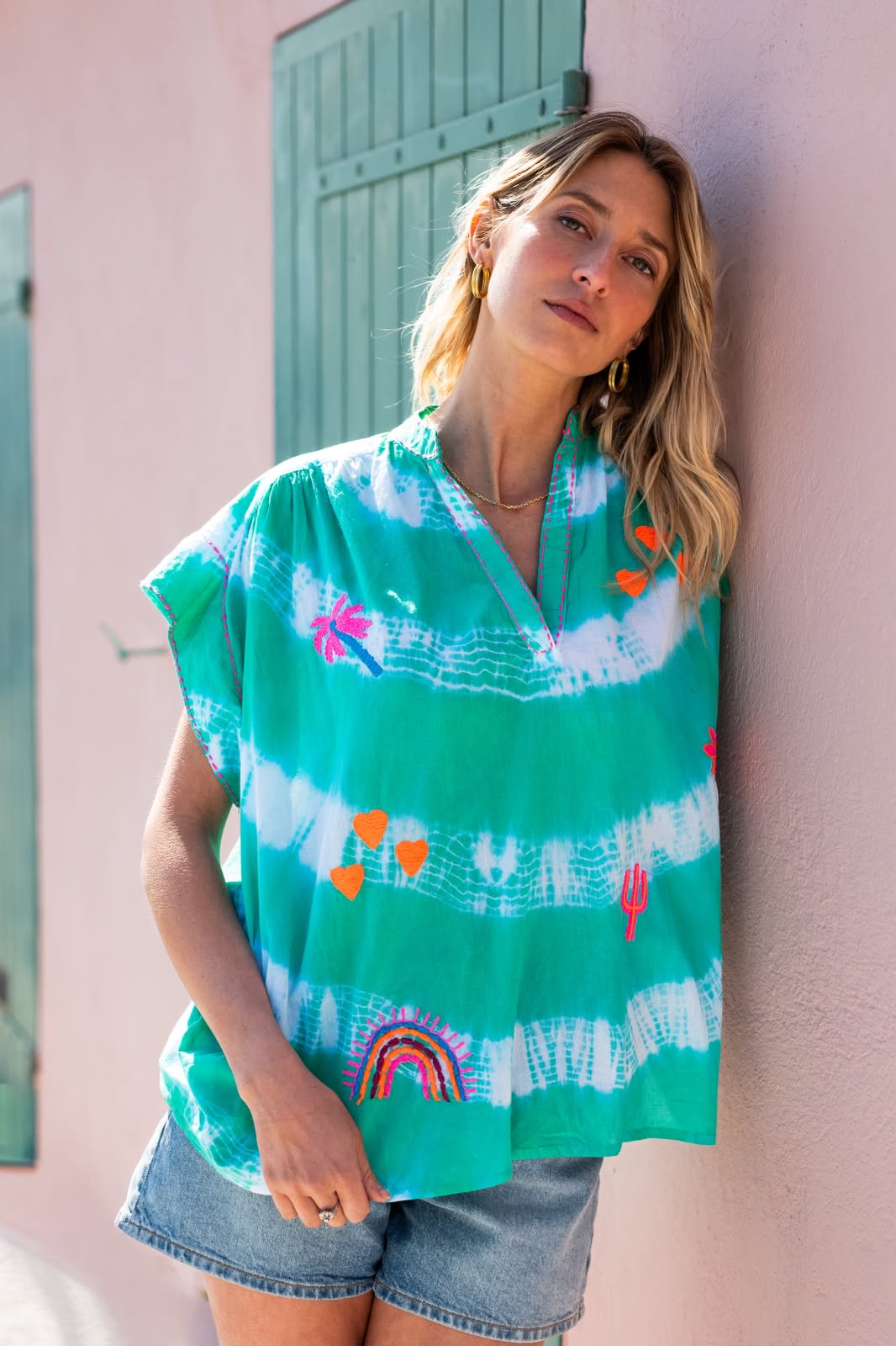 Tropical Sunset Tie-Dye V-Neck Top