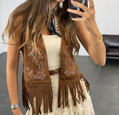 Camel Fringes Seude  Vest