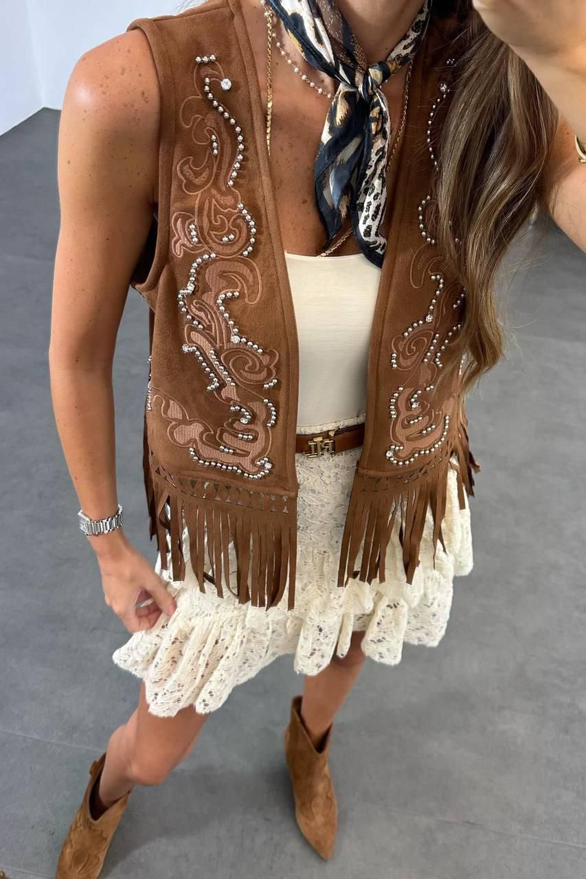 Camel Fringes Seude  Vest