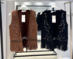 Camel Fringes Seude  Vest