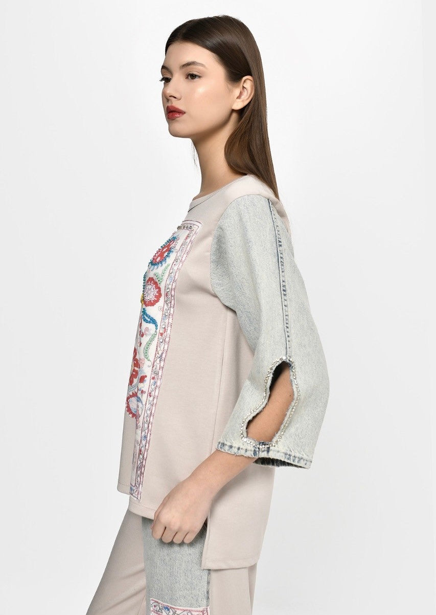 Beigx Jeans Sleeves Top