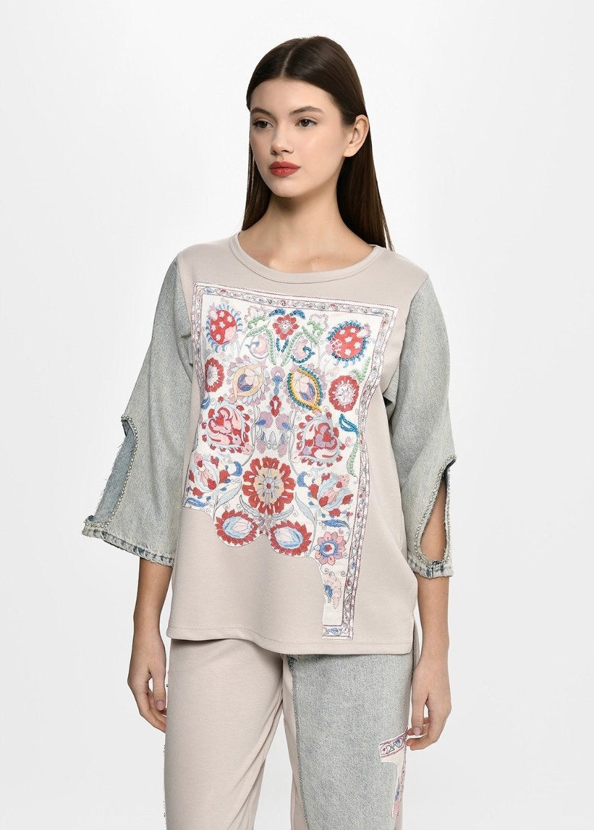 Beigx Jeans Sleeves Top