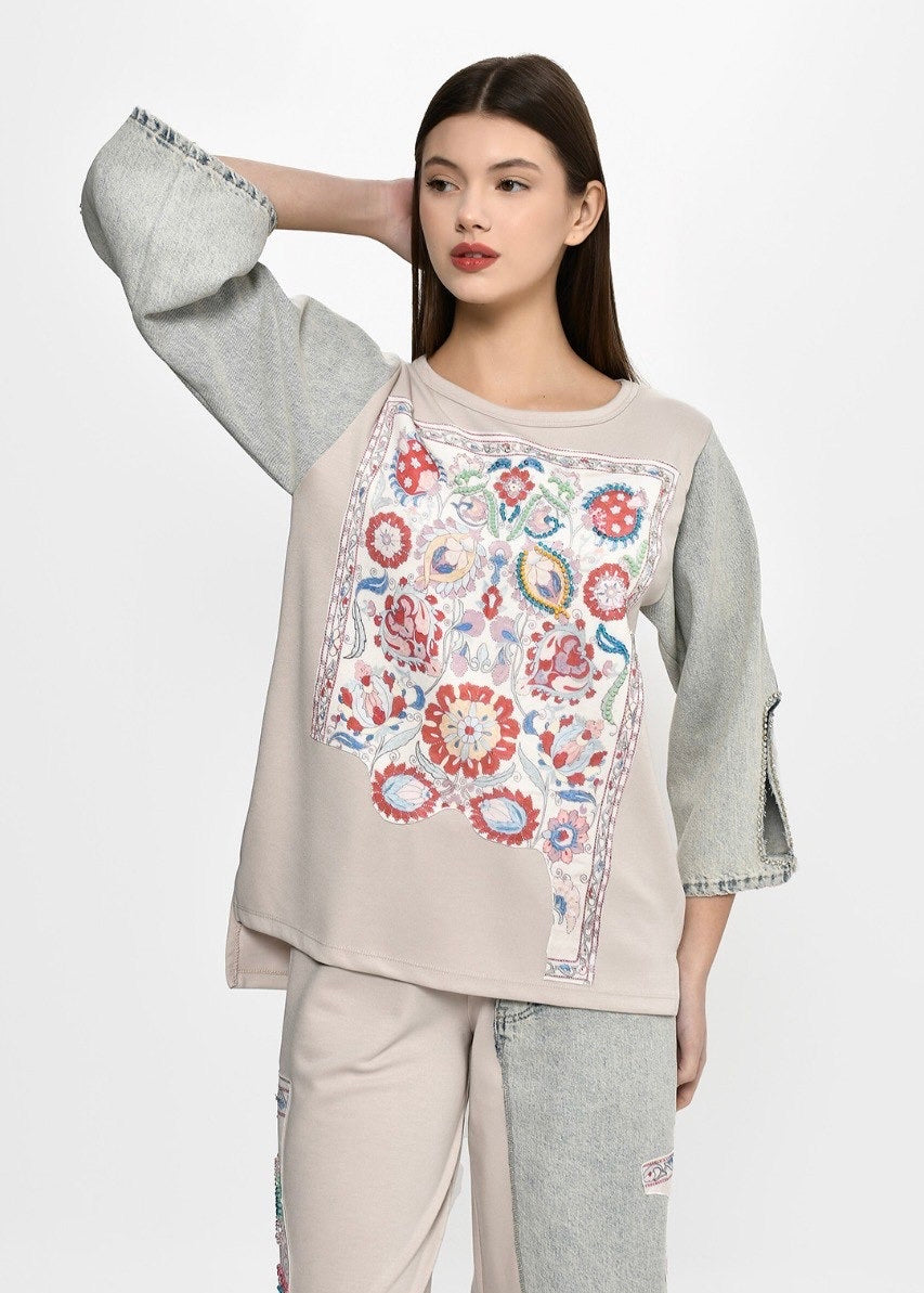 Beigx Jeans Sleeves Top