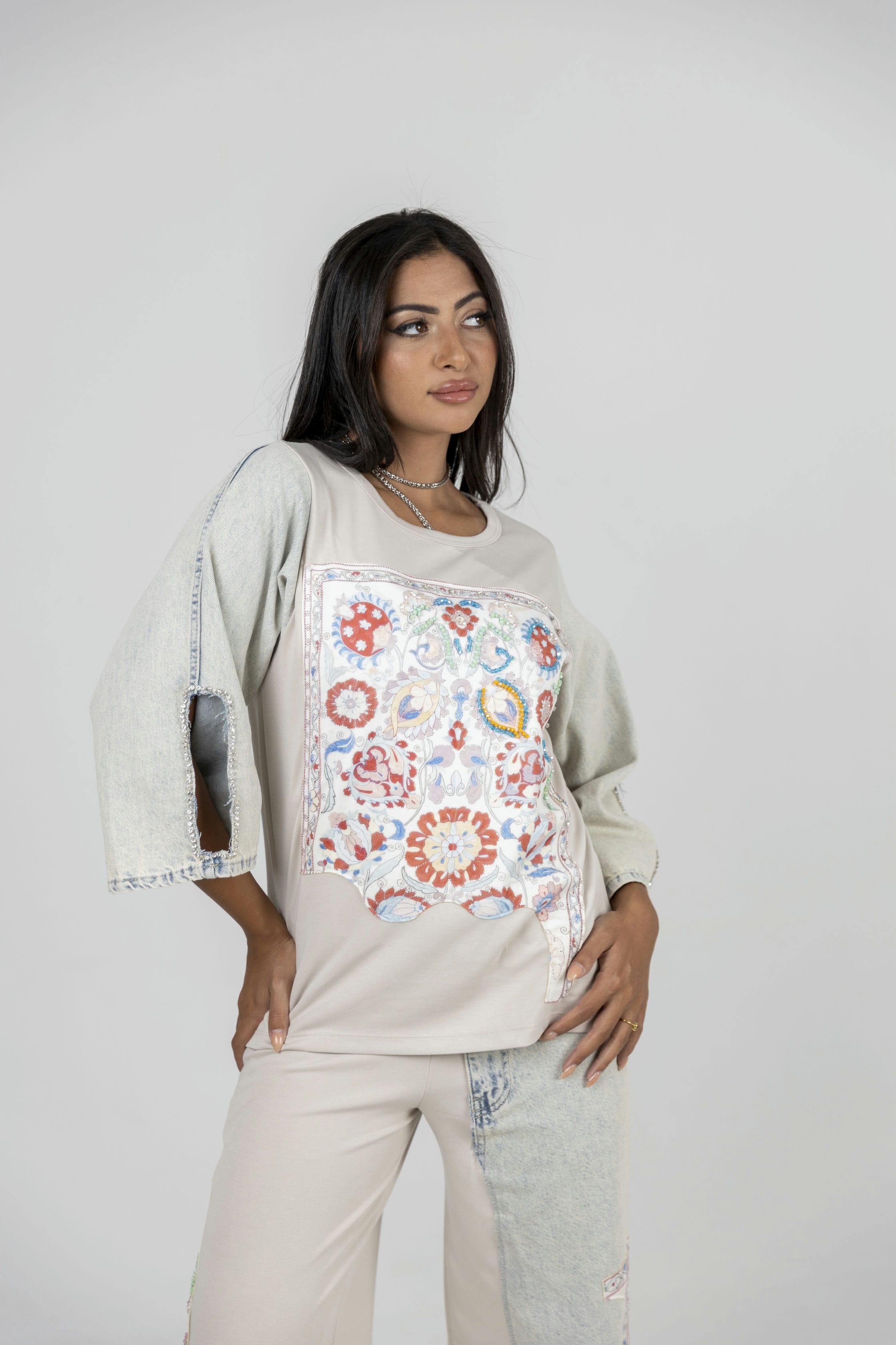 Beigx Jeans Sleeves Set