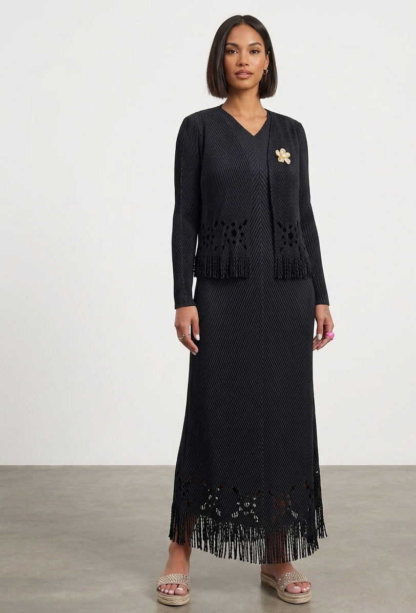 Black fringes dress