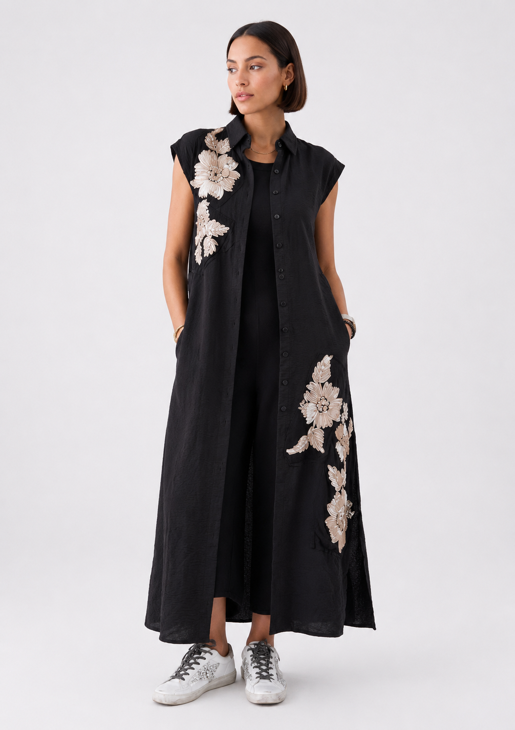 Dress Blackx Gold Flowers