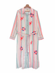 Fiesta Stripe Heart-Embroidered Shirt Dress