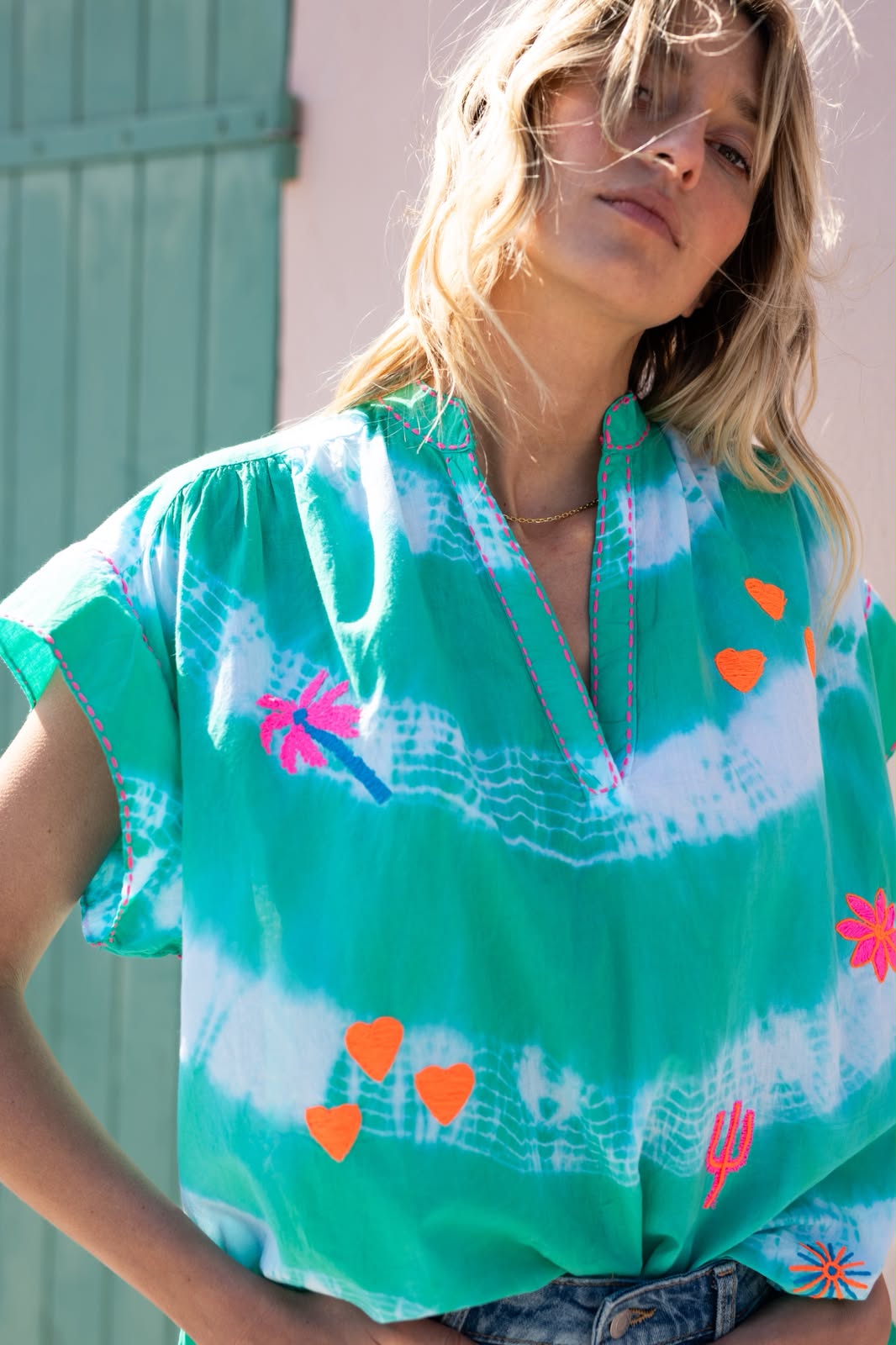 Tropical Sunset Tie-Dye V-Neck Top