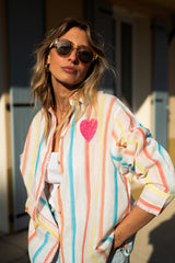 Stripes Heart-Embroidered Shirt
