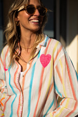 Stripes Heart-Embroidered Shirt