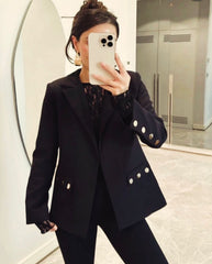 Blazer with black belt and buttons