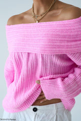 Off shoulders hot pink pull