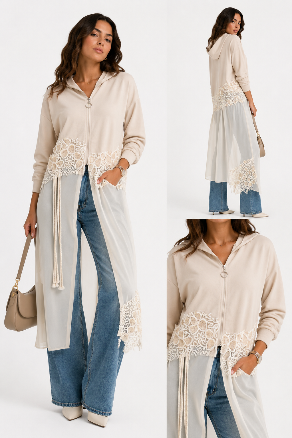 Lace Trim Hooded Cardigan