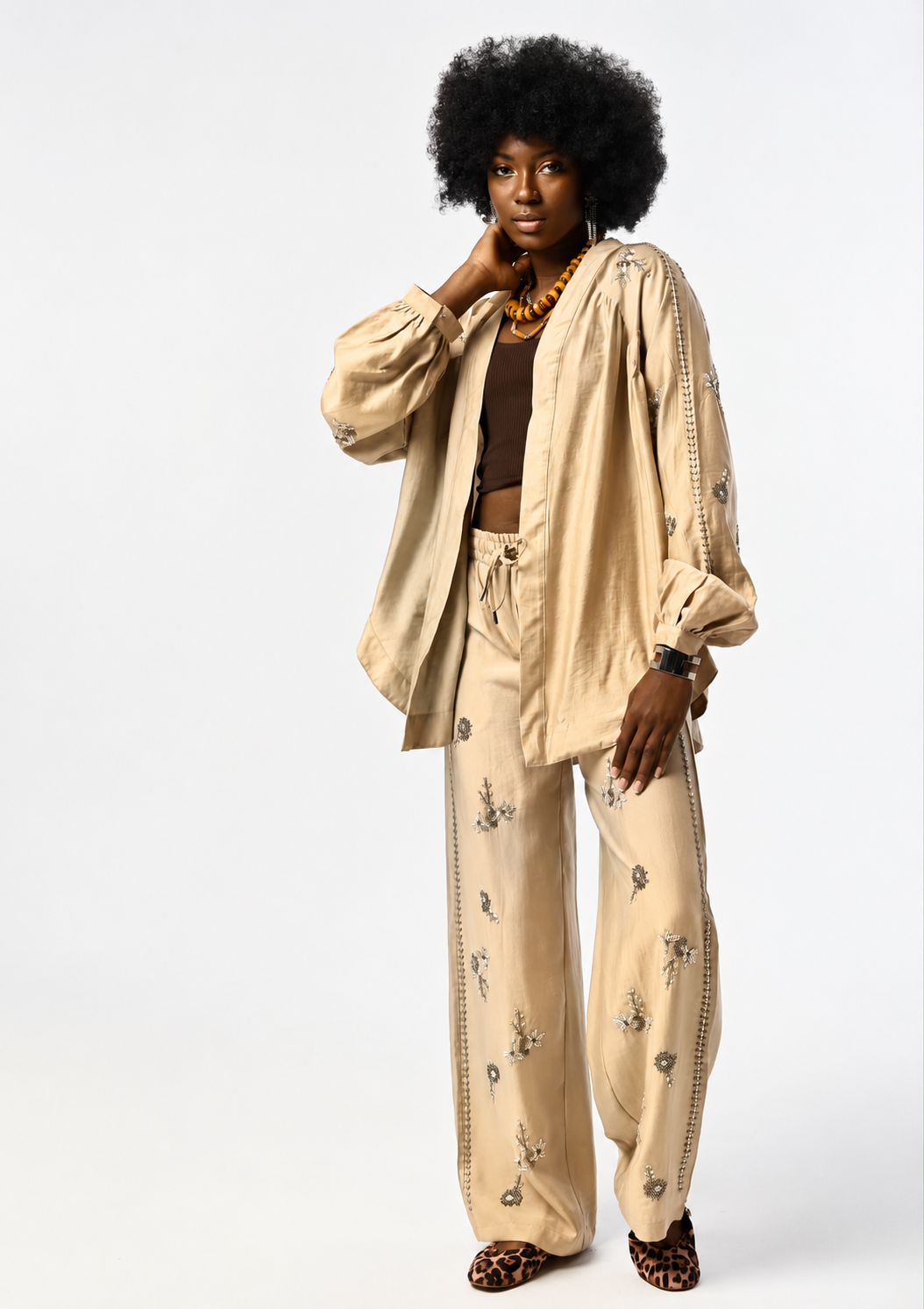 Handmade Sequin Pants Beig
