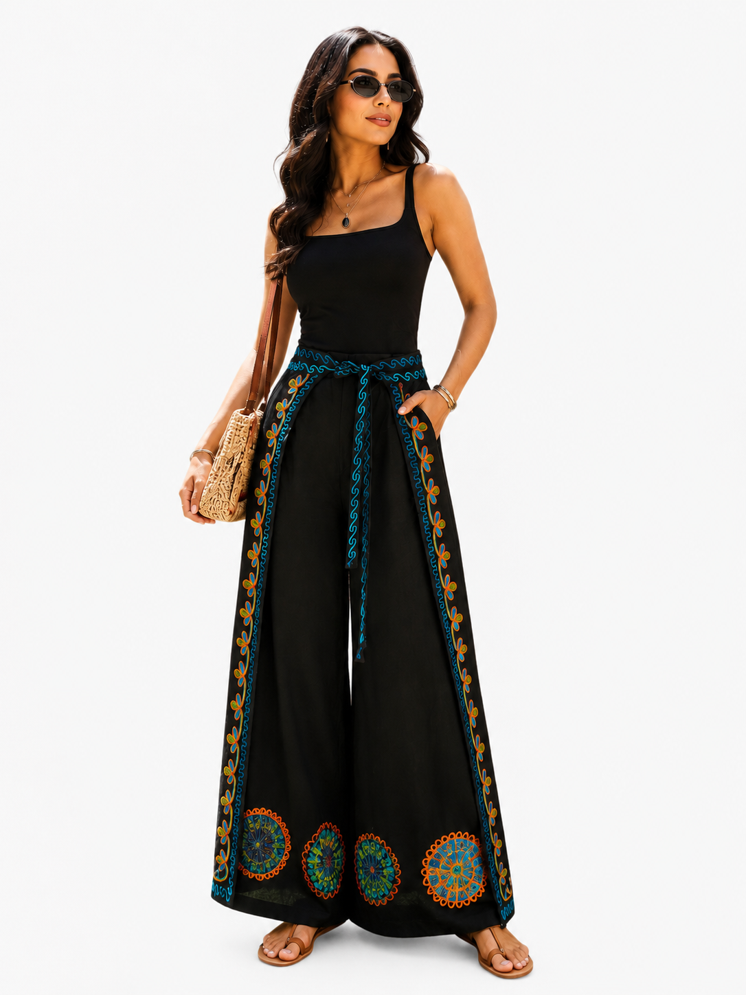 Suzani Garden Wide-Leg Pants