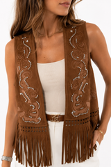 Camel Fringes Seude  Vest
