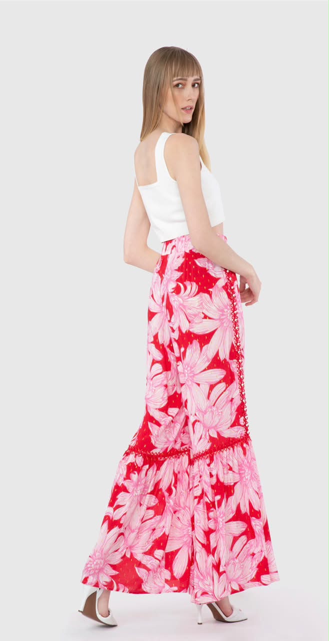 Crimson Bloom Palazzo Pants