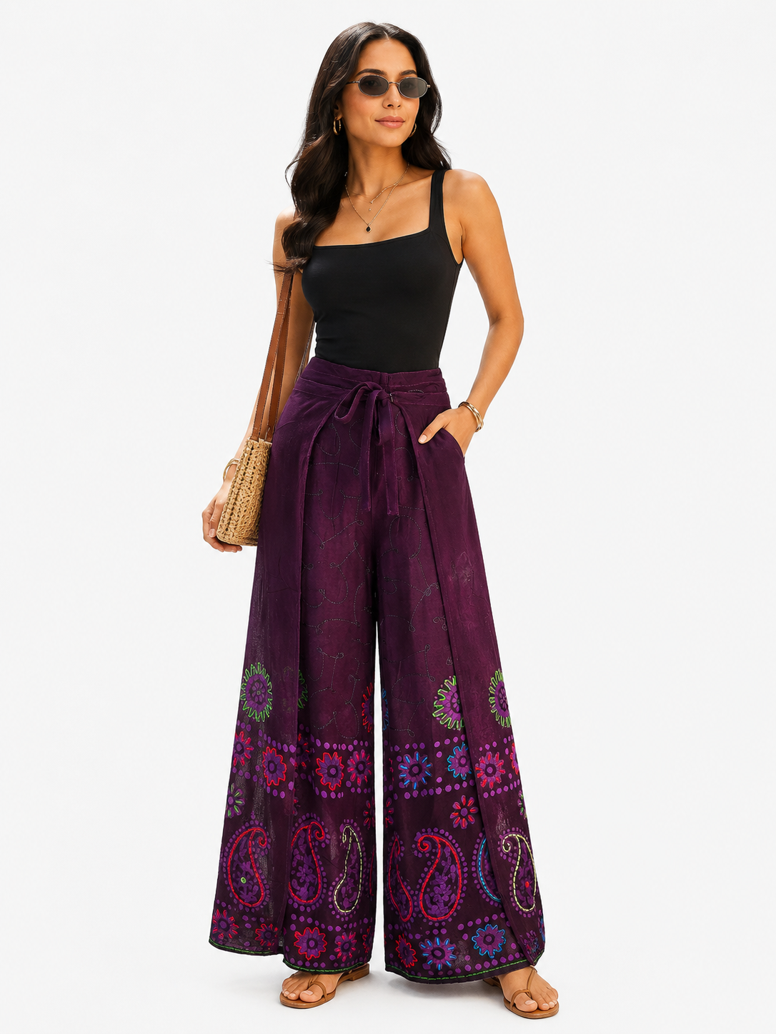 Paisley Bloom Purple Wide-Leg Pants